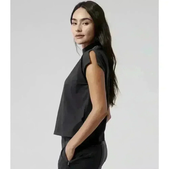Athleta Away Mock Neck Tee Black Relaxed Lightweight Supima Cotton Blend Size M - Picture 2 of 8